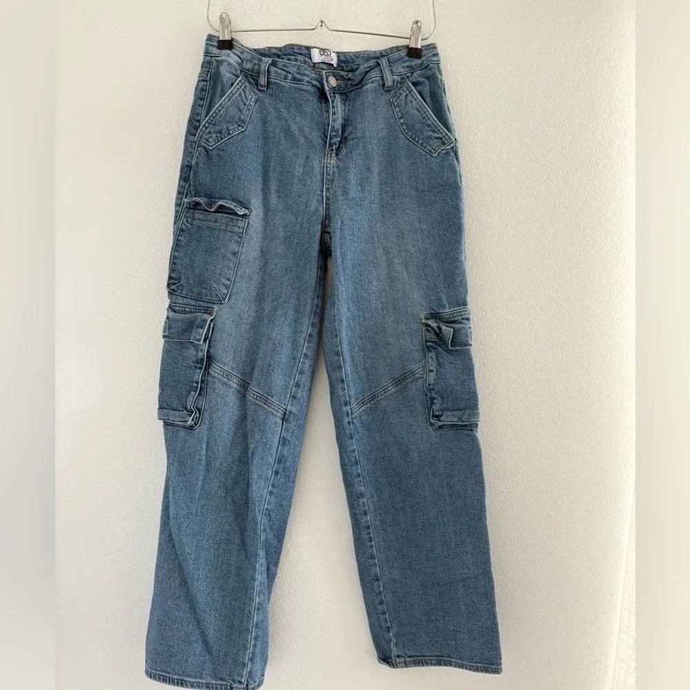 BBJ Women’s Wide Leg Cargo Denim Pocket Jeans